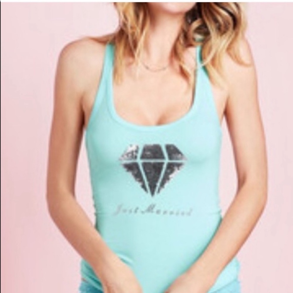 Victoria's Secret JUST MARRIED Bride Top Blue Ring Sequins Bling Rhinestones NEW